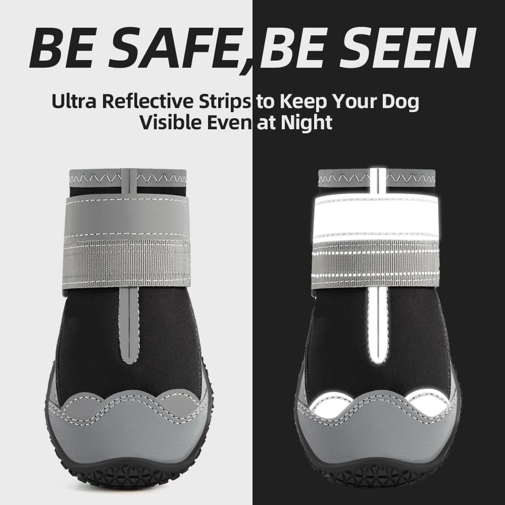 Dog Shoes for Large Dogs, Medium Dog Boots & Paw Protectors for Hardwood Floors, Outdoor Dog Booties for Hot Pavement Winter Snow Hiking, Waterproof Dog Shoes with Reflective Strips Size 5
