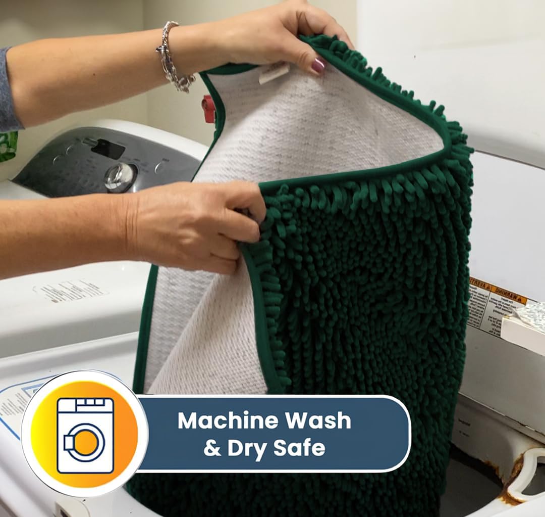 Muddy Mat® AS-SEEN-ON-TV Highly Absorbent Microfiber Door Mat and Pet Rug, Non Slip Thick Washable Area and Bath Mat Soft Chenille for Kitchen Bedroom Indoor and Outdoor - Dark Green 24" x 72"