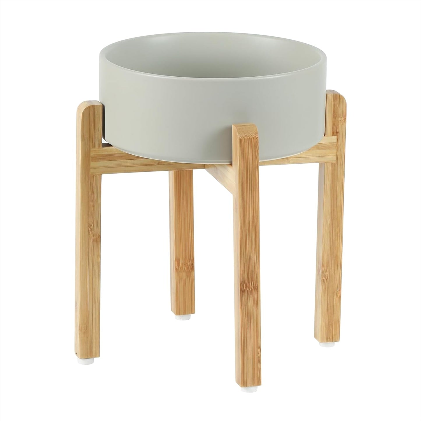 Ceramic 8.2inch Raised Dog Bowl Set, Elevated Feeder with Stand, Food and Water Bowl for Large Breed Dogs, Weighted Pet Dish(60oz, Grey)