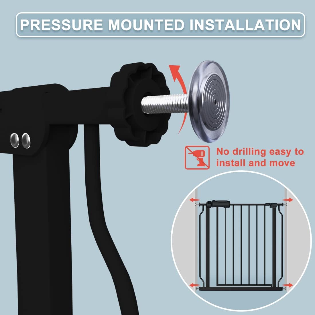 Extra Wide Baby Gate 67-71.5 Inch Wide Walk Through Pressure Mounted Auto Close Large Long Tension Gate for Dog and Cats Black