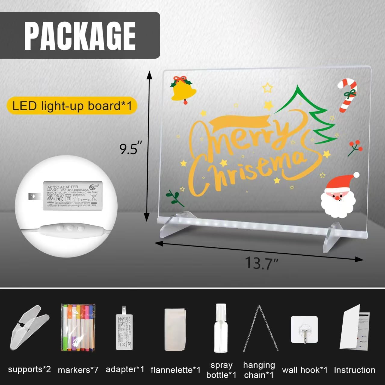 Led Drawing Board for Kids, LED Note Board with Colors,Doodle Glow Drawing Board, 13.7"X10" 6 Modes & 8 Colors, Light Up Drawing Board, Led Writing Board with Battery Pack for Home/Office/Decor