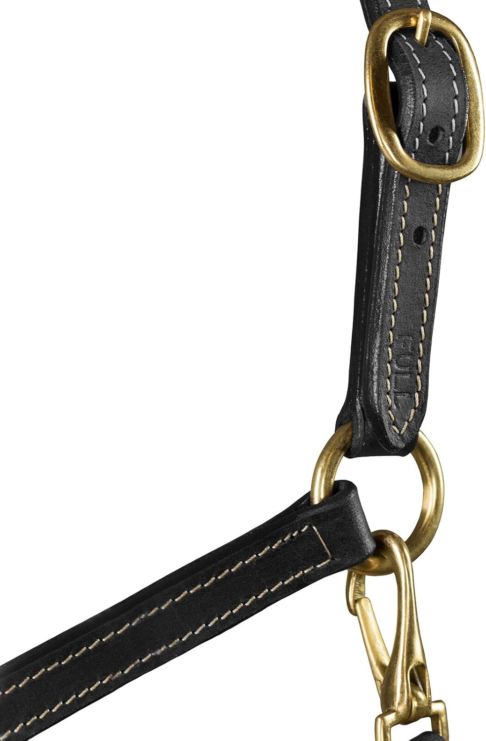 HORZE Fremont Soft Leather Horse Halter | Fully Adjustable with Brass Hardware & Contrast Stitching - Black - Warmblood
