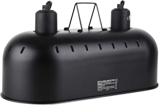 DXOPHIEX 15inch Dual Reptile Light Fixture, Max 150W Dual Reptile Heat Lamp with Separate Switches, Double Dome Lamp UVB Light Fixture for Bearded Dragon, Turtles, Snake and Lizard Terrarium