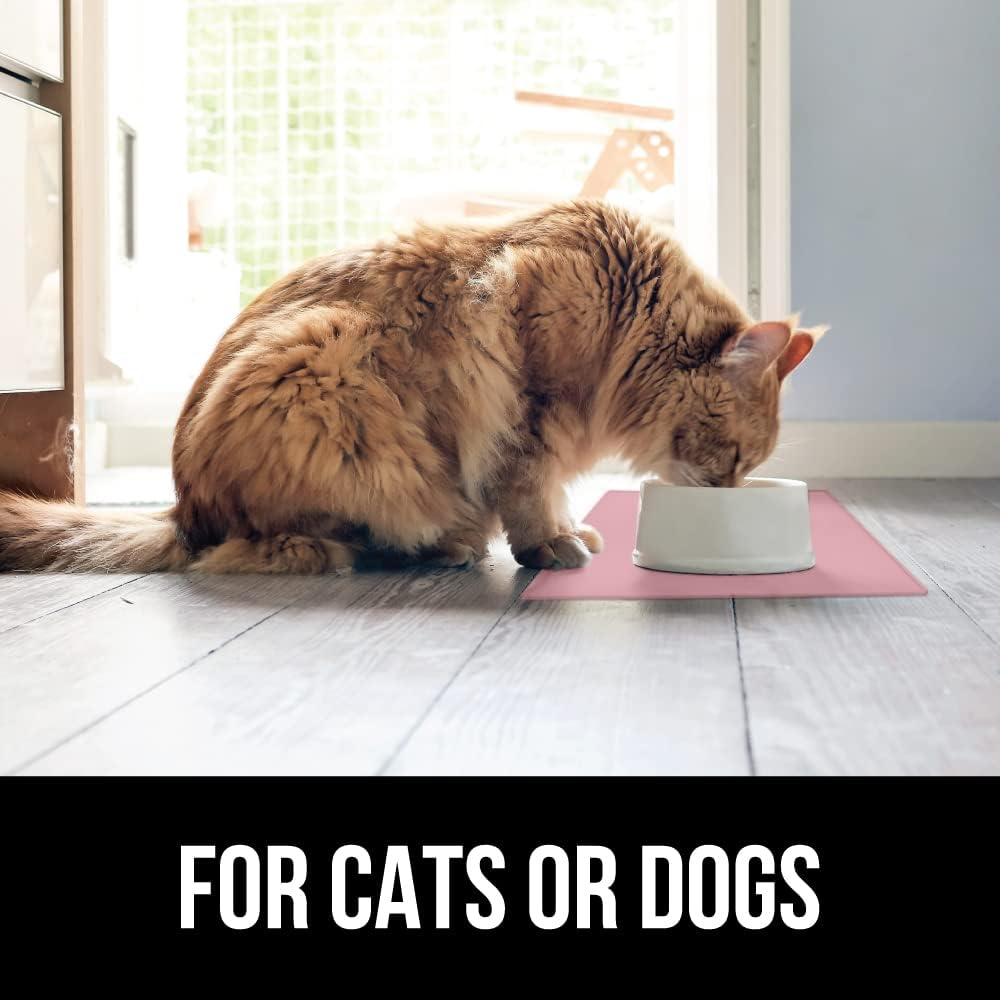 GORILLA GRIP 100% Waterproof Raised Edge BPA Free Silicone Pet Feeding Mat, Dog Cat Food Mats Contain Spills Protects Floors, Placemats for Cats and Dogs Water Bowl, Pets Accessories 28x18 Pink