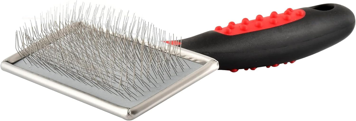 Jeffers Non-Slip Slicker Brush for Pets – Medium Size, Soft Pins, Red & Black – Detangling Grooming Tool for Dogs & Cats with Short, Long, Thick & Curly Coats – Comfortable Grip Pet Comb