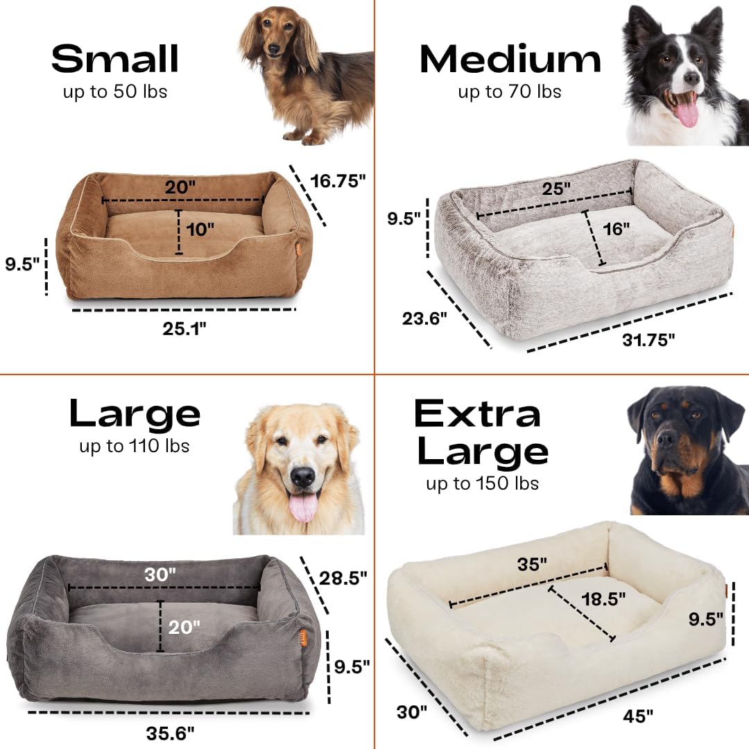 FUZI Luxury Aesthetic Dog Bed with Extra Cover for Large Dogs, Washable Pet Couch, Pet Bed with Sides, Non-Slip Bottom, Soft and Durable Calming Dog Bed, Faux Fur, Large 35.6x28.5x9.5 Soft White