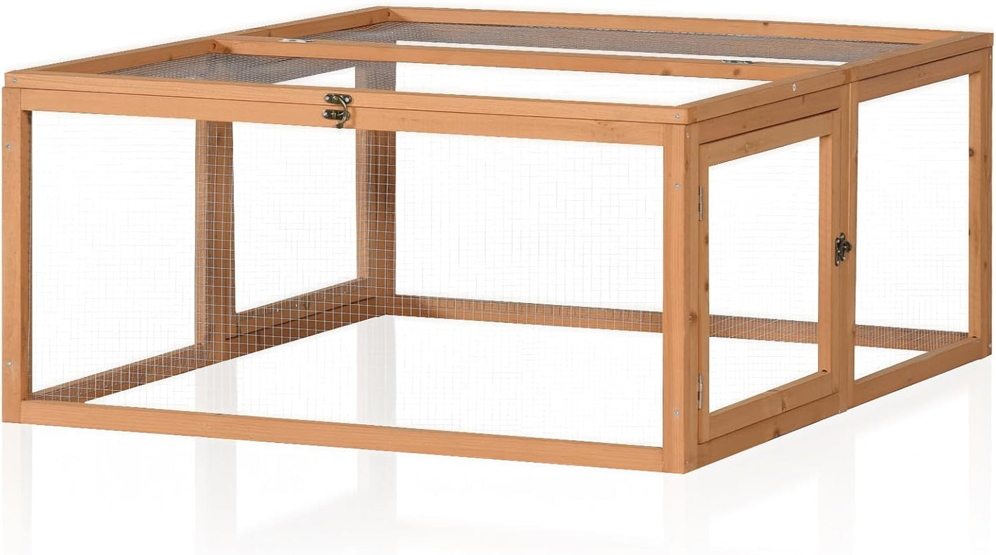 Chicken Coop/Rabbit Hutch, Versatile Wooden Small Animal Cage Run, Indoor Outdoor Bunny Cage with 3 Doors Openable, Wire Mesh Walls, 47'', Orange Color (S)