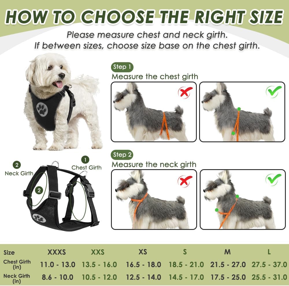 SlowTon Dog Seat Belt Harness for Car, Dog Car Harness Adjustable Mesh Breathable & Dog Seatbelt Safety Tether with Elastic Bungee for Small Medium Large Pets(Black, Double Clip, XXXS)