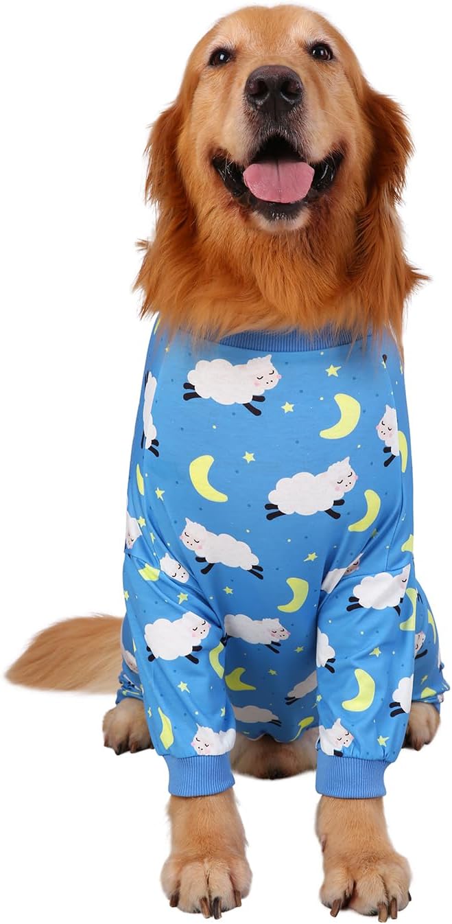 HDE Dog Pajamas One Piece Jammies Jumpsuit Pet Clothes Outfit Stretchy Lightweight Comfy Shirt Pjs for M-3XL Dogs Counting Sheep - 3XL