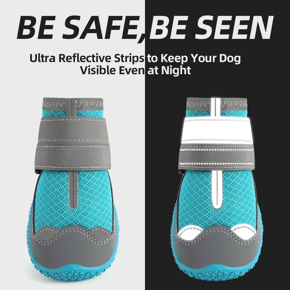 Dog Shoes for Large Dogs, Medium Dog Boots & Paw Protectors for Hardwood Floors, Outdoor Dog Booties for Hot Pavement Winter Snow Hiking, Breathable Dog Shoes with Reflective Strips Size 6