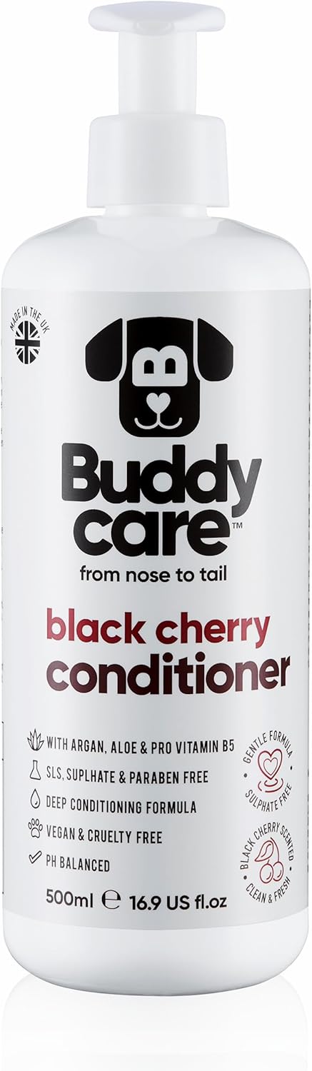 Black Cherry Dog Conditioner (16.90oz) Made with Aloe Vera, Argan Oil & Pro Vitamin B5 | Detangle Matted Coats & Relieve Sensitive & Itchy Skin, Suitable for Puppies from 8 Weeks, Vegan