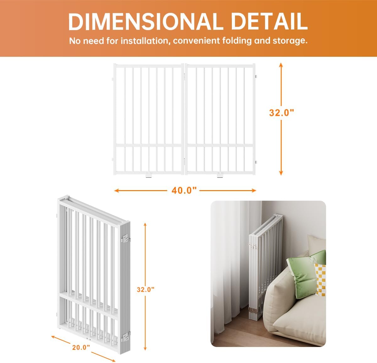 Full Metal Freestanding Dog Gate with Door, 32''Height Foldable Pet Dog Fence for Indoor & Outdoor, 2 Panels Extra Wide Free Standing TallDog Gates for Doorways,House,Stairs,Porch,Deck,Yard