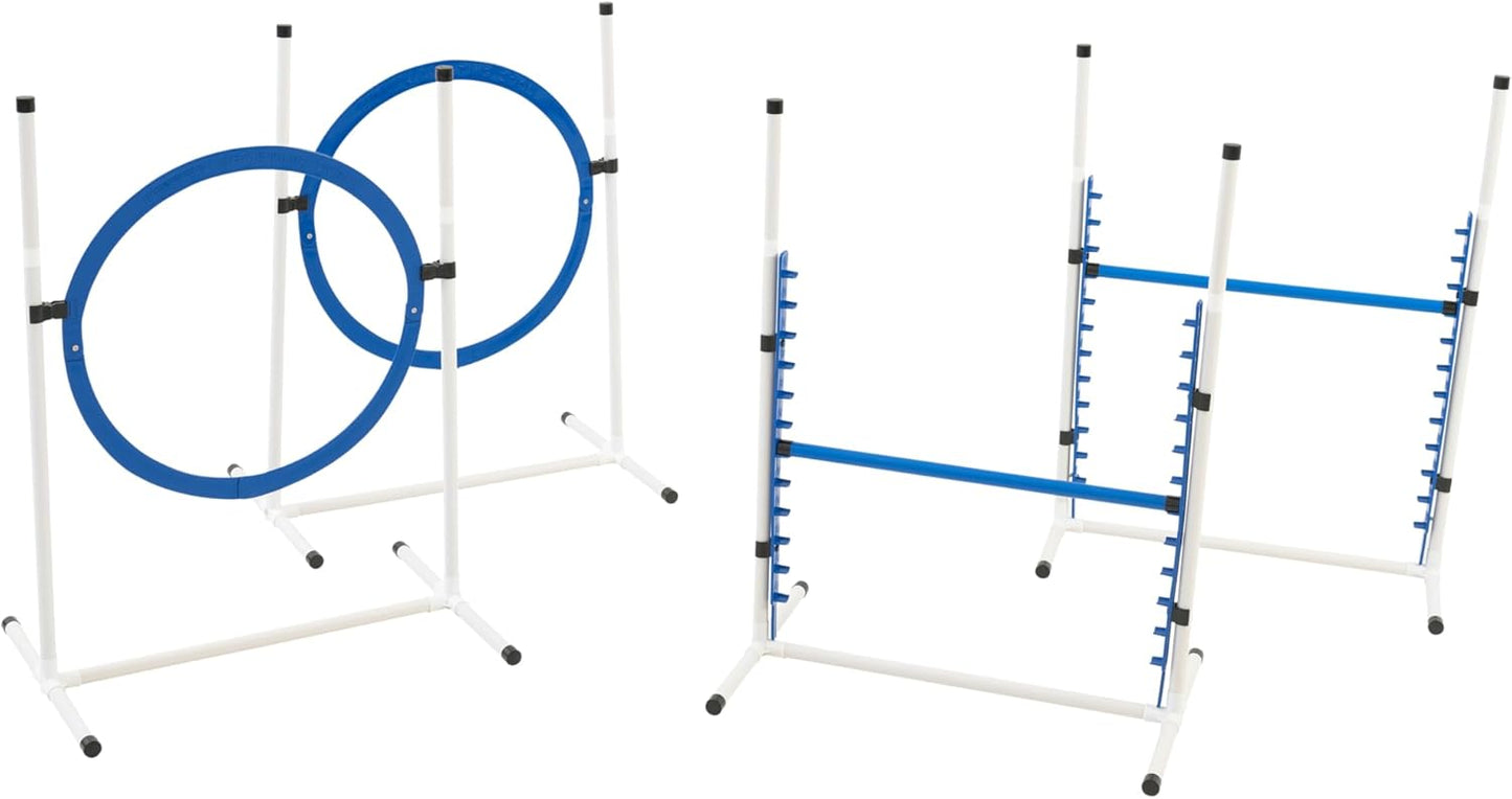 Better Sporting Dogs 4 Pack Adjustable Dog Agility Jumps w/Safety-Focused Features | 2 Bar Jumps with Cup Strips | 2 Breakaway Tire Jumps