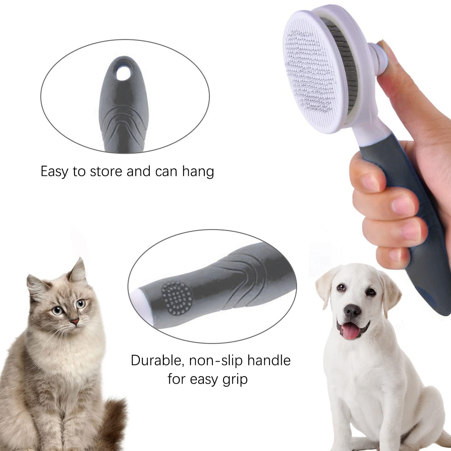Cat Self Cleaning Slicker Brush, Pets Skin Friendly Grooming Brushes for Shedding Dogs Cats Hair Easy to Remove Loose Undercoat with Long or Short Hairs Pet Massage Tool for All Hair Type- UPGRADED