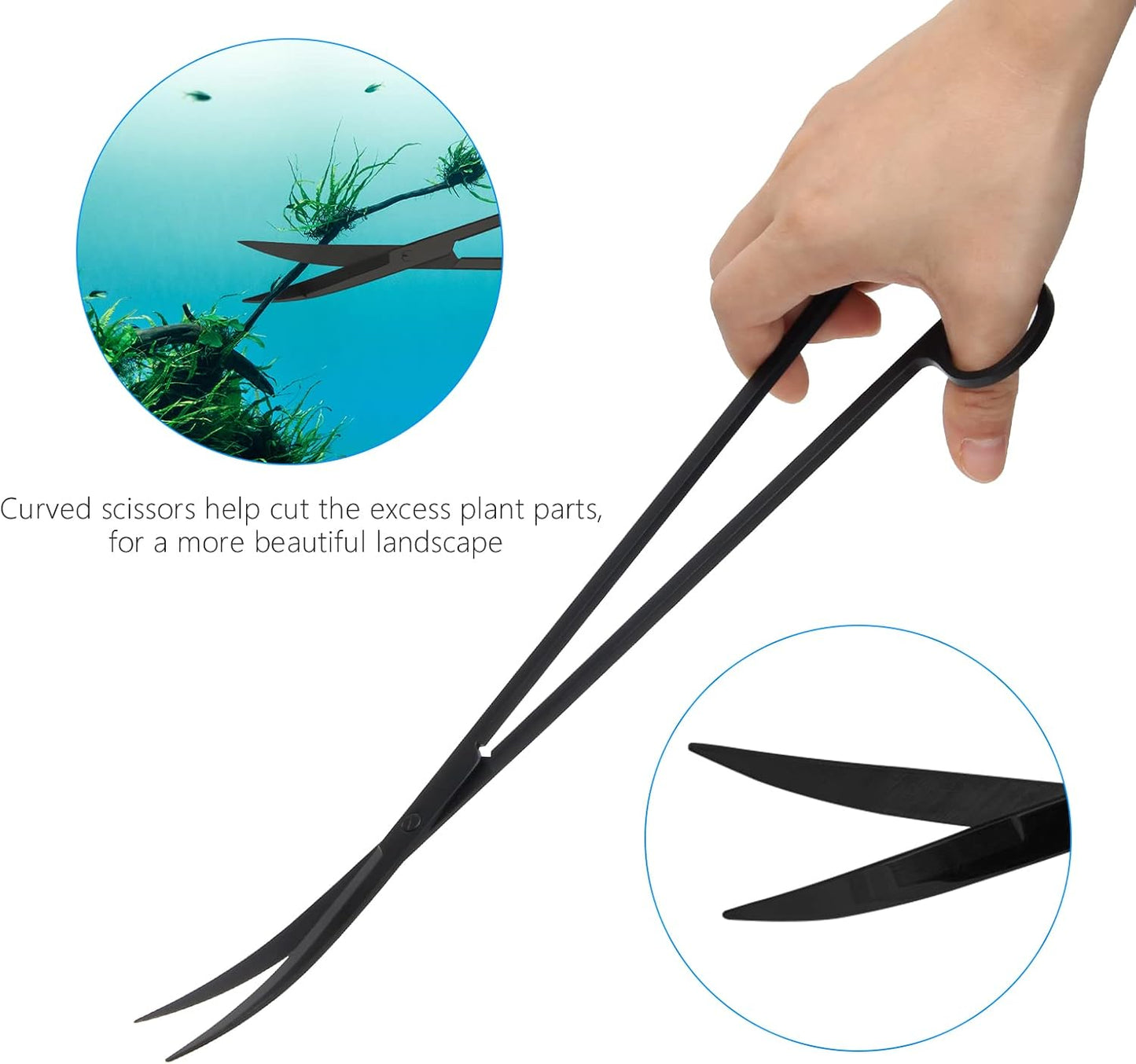 Aquarium Aquascape Tools Kit 15in, 4 in 1 Anti-Rust Aquatic Plant Aquascaping Tool Stainless Steel Tweezer Scissor Spatula for Aquarium Tank Clean Fish Tank Aquascape Accessories Set (black)