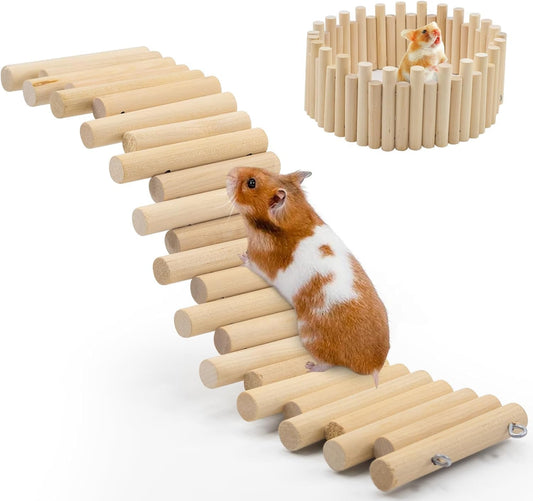 2PCS Wooden Hamster Fence, Bridge Cage Decor, Wooden Hamster Accessory 11.8in（3.93in High）
