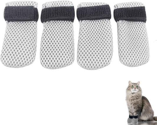 4 Pcs Cat Scratch Cover for Nursing Rehabilitation Boots Adjustable Bath Bath Gloves，to Prevent Scratching Suitable for Bathing, Feeding and Nail Trimming of Cats