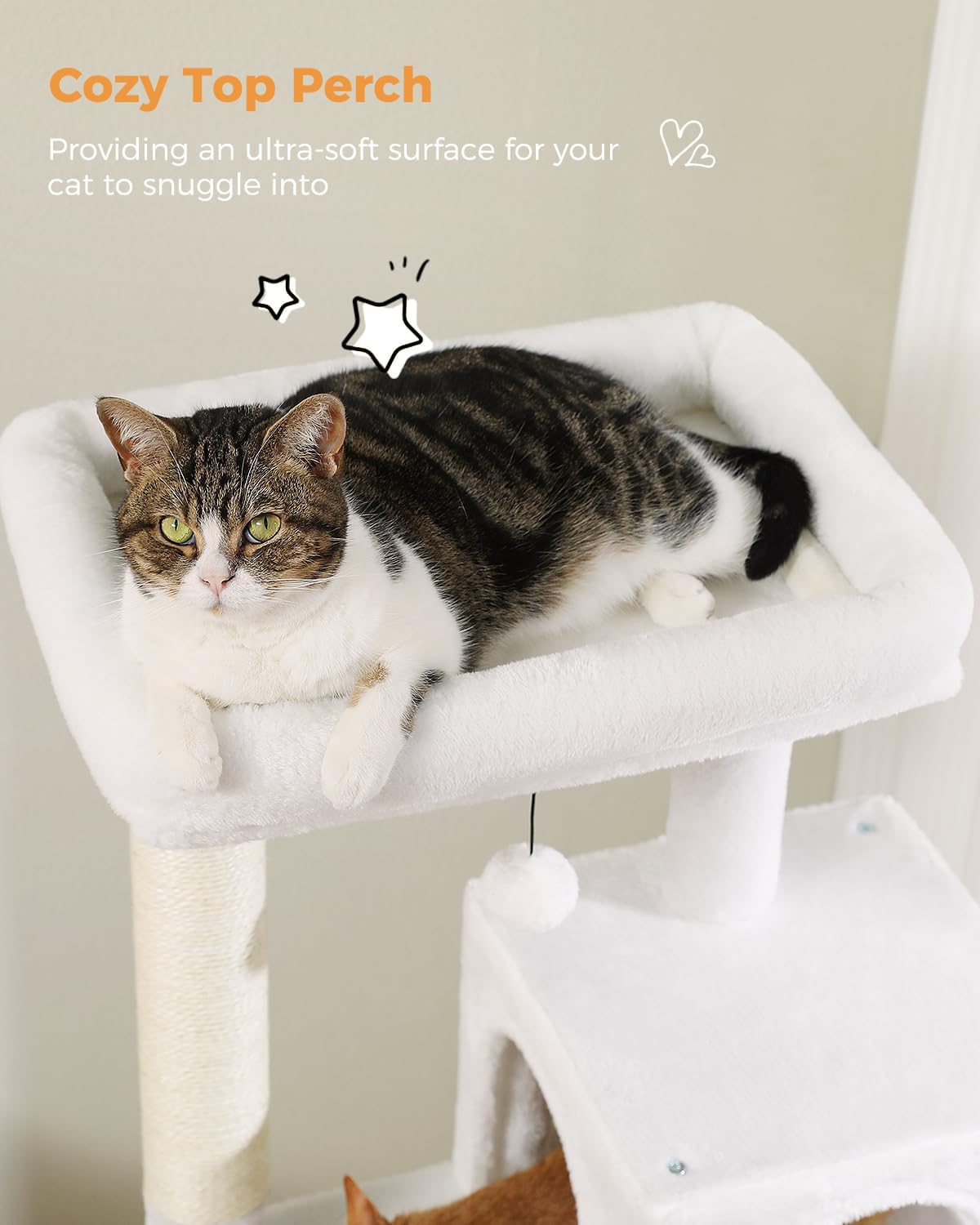 Cat Tree for Large Cats with Metal Plush Big Hammock, 56.3" Cat Tower for Indoor Cats with 2 Door Condo House, 6-Tier Cat Shelves with Scratching Posts and Large Top Perch, Cream White