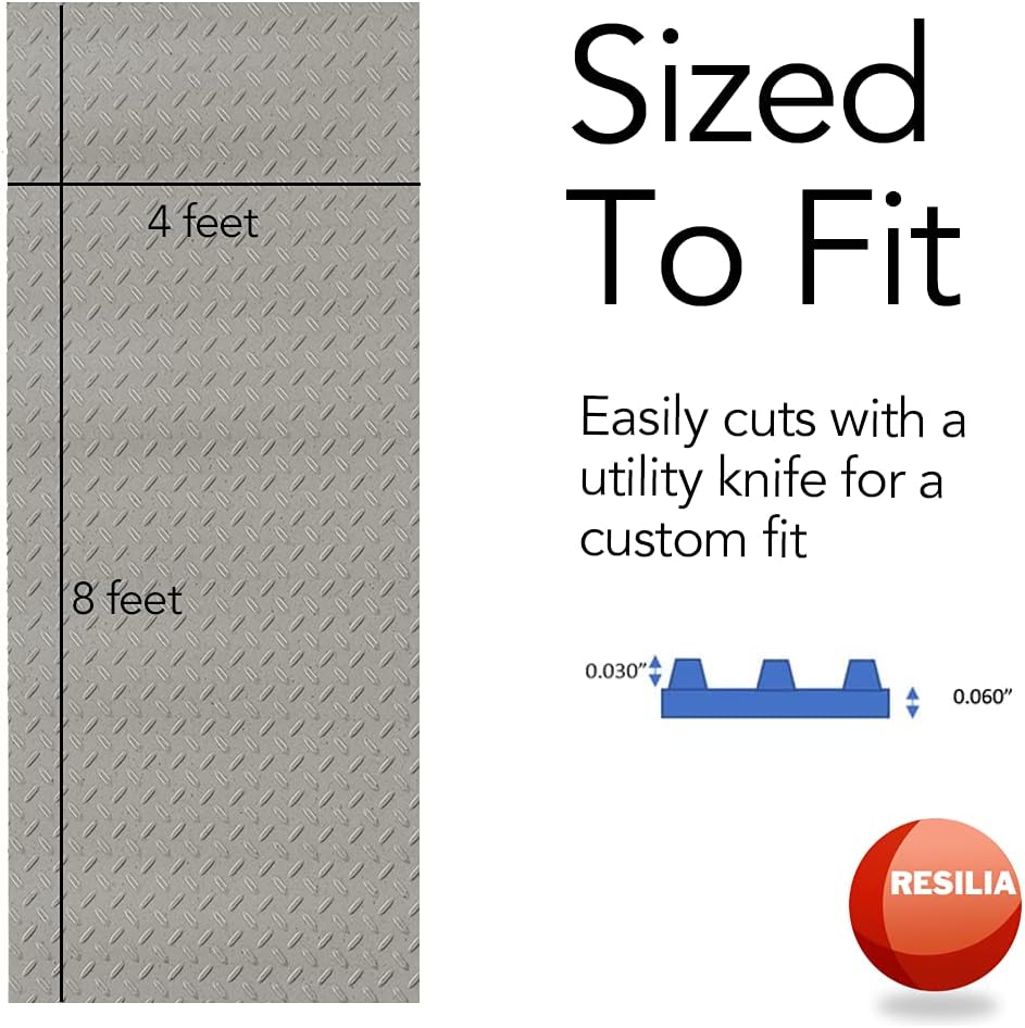RESILIA Heavy Duty Garage Floor Runner & Protector Mat - Slip Resistant Diamond Plate PVC Mats - Water, Spill, & Stain Resistant, Sandstone (4 feet x 8 feet), Made in The USA