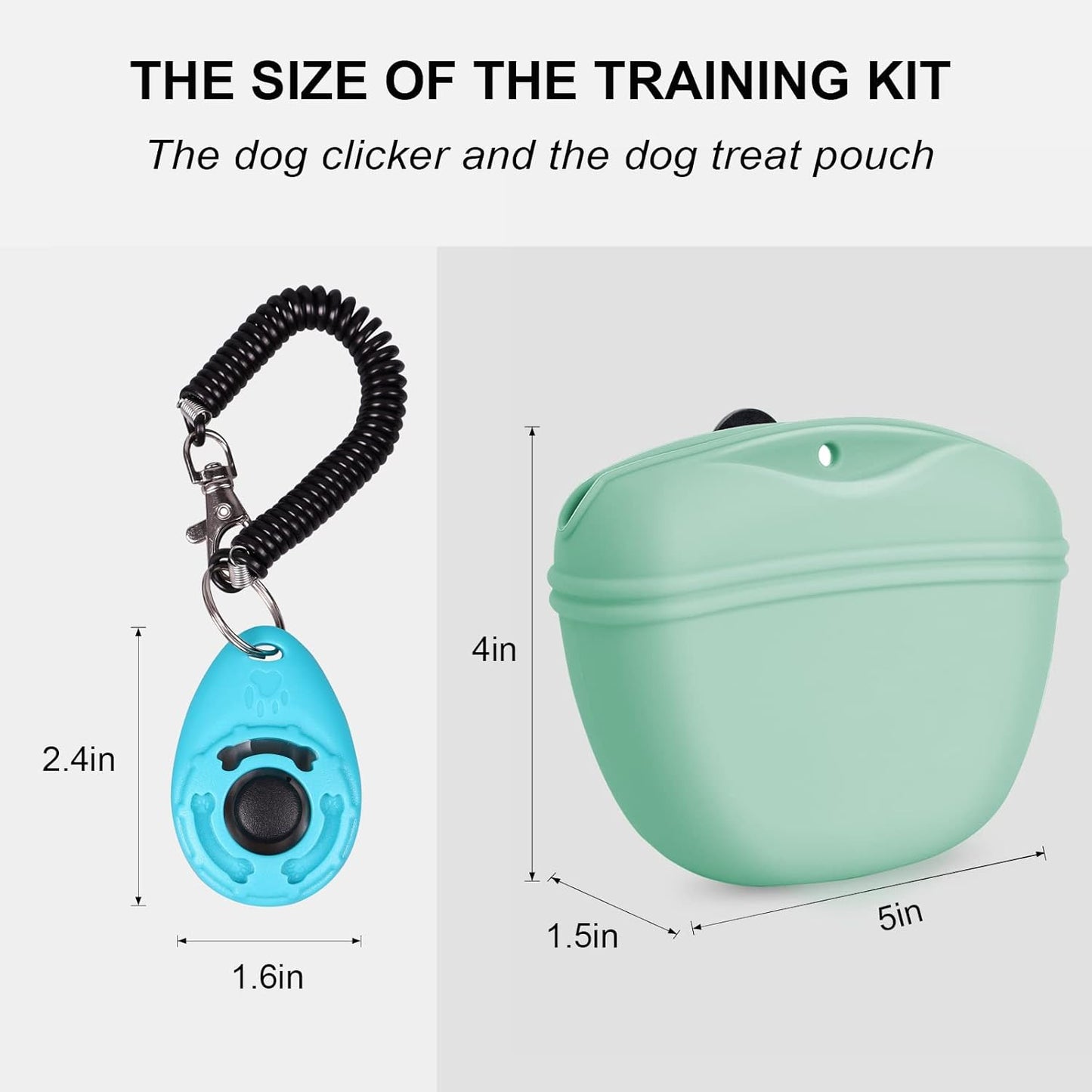 Left&Right Dog Clicker Training Kit,Silicone Dog Training Treat Pouch and Dog Clickers,Dog Treat Bag with Clicker Training for Dogs,Pet Treat Bag with Magnetic Buckle Closing and Waist Clip,Egg Green