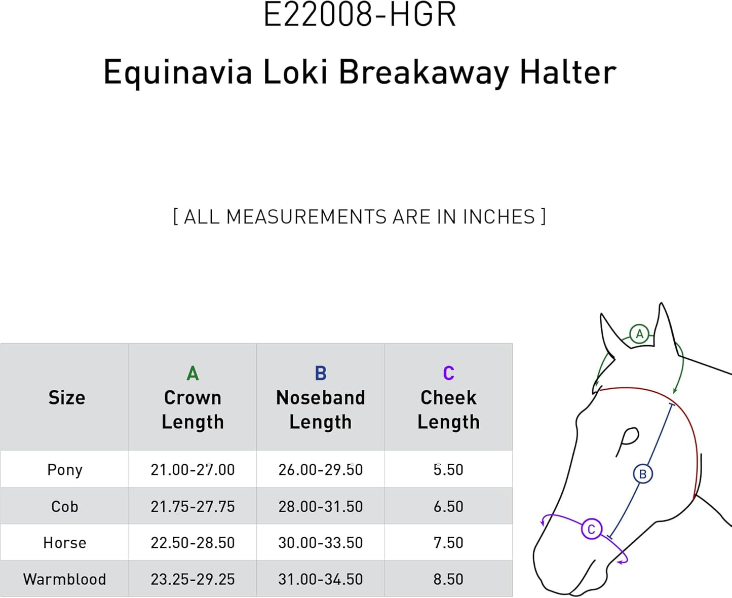 Equinavia Loki Adjustable Breakaway Horse Halter - Hunter Green - Warmblood