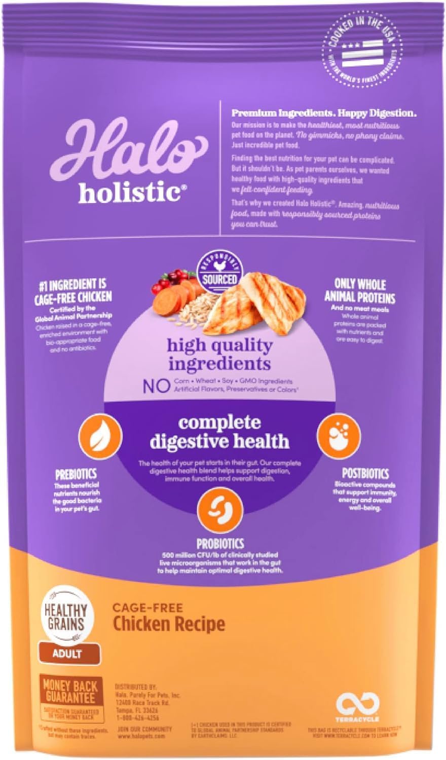 Halo Holistic Cage Free Chicken Cat Food, Healthy Grains Dry Cat Food, Complete Digestive Health, Kibble for Adult Cats, 6 lb Bag