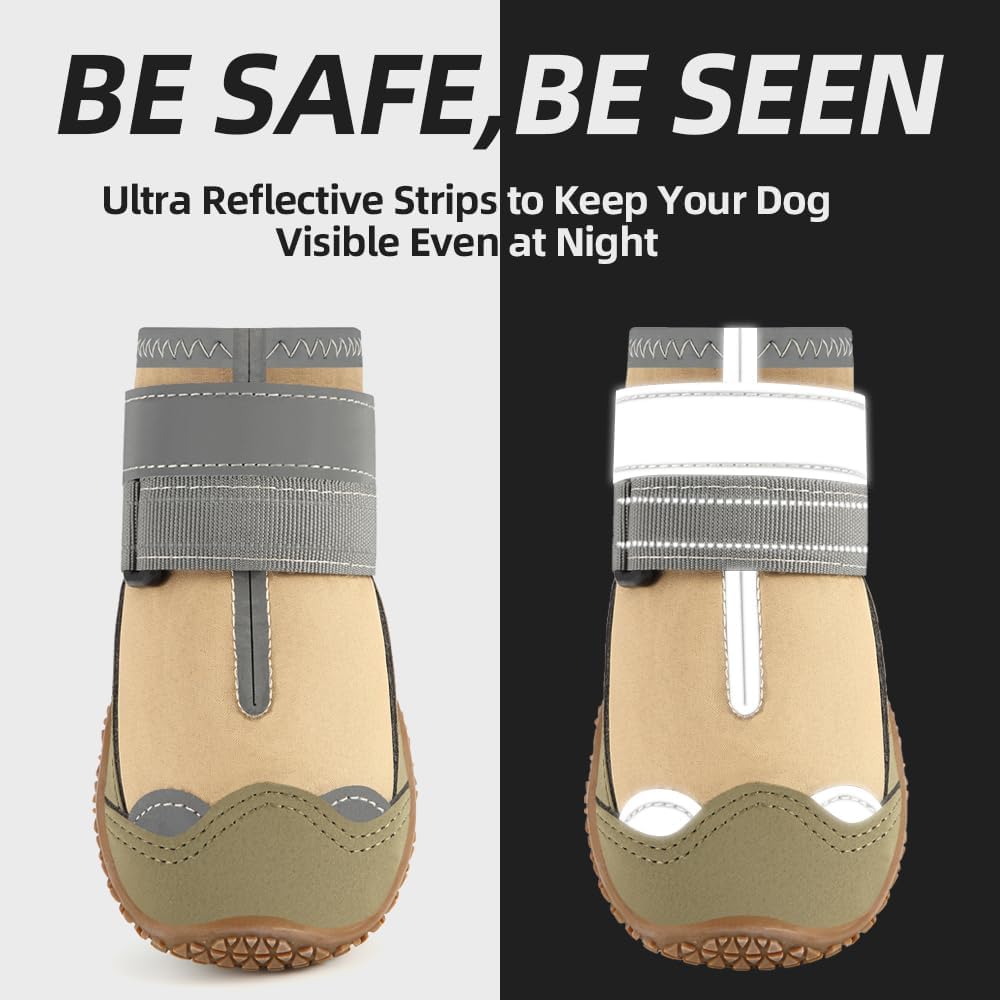 Dog Shoes for Large Dogs, Medium Dog Boots & Paw Protectors for Hardwood Floors, Outdoor Dog Booties for Hot Pavement Winter Snow Hiking, Waterproof Dog Shoes with Reflective Strips Size 6