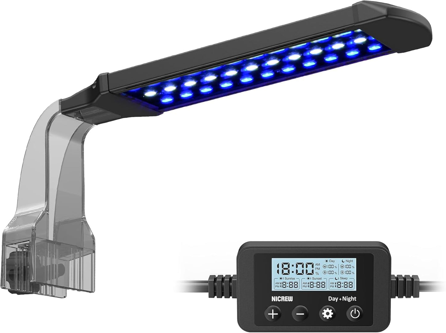 NICREW Marine Clip on Aquarium Light, Saltwater Fish Tank Light for Coral Reef Tanks with LCD Timer, 2 Lighting Modes