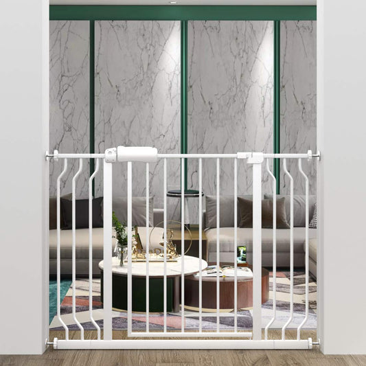 ALLAIBB Extra Wide Pressure Mounted Baby Gate Walk Through Child Kids Safety Toddler Tension White Long Large Pet Dog Gates with Extension for doorways Kitchen (38.58-43.31"/98-110cm)