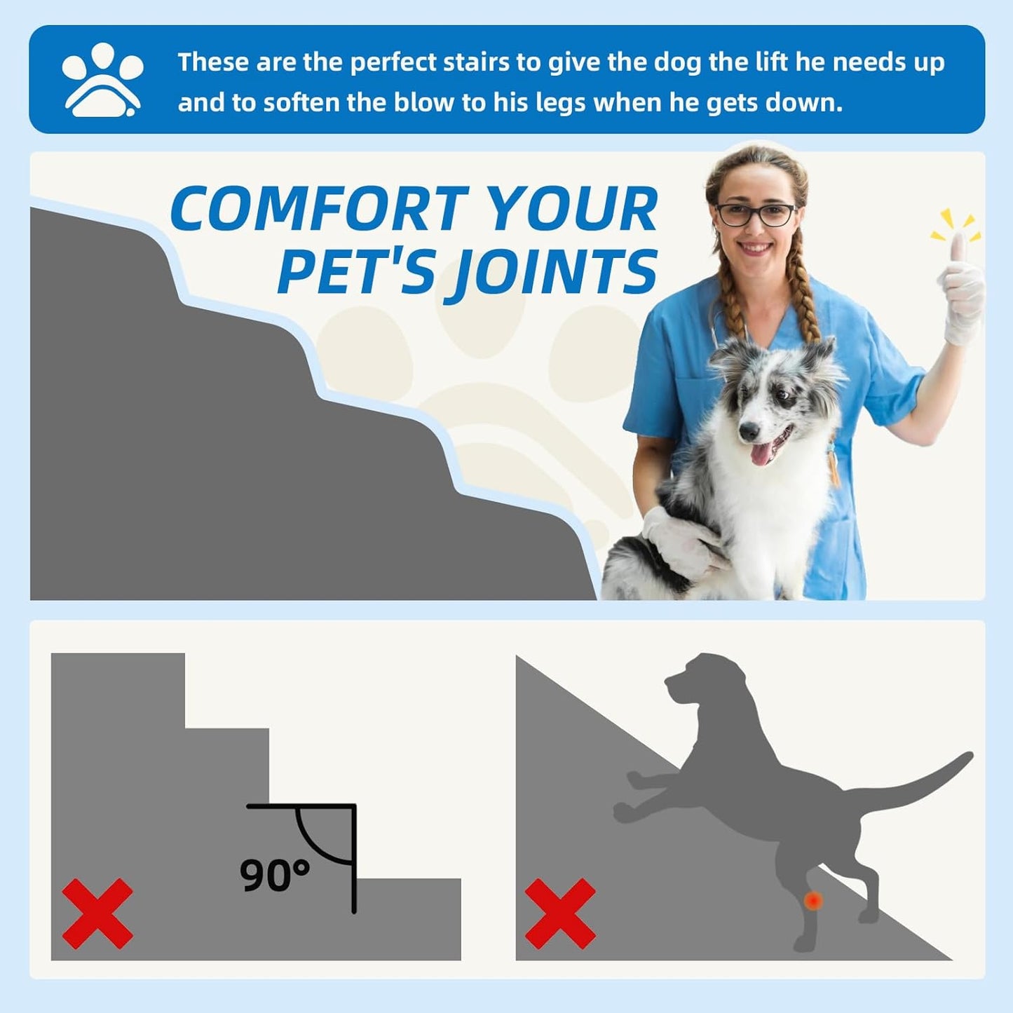 Dog Stairs 3-Step for Small Dogs and Cats to Get on Bed and Furniture/Windows, Pets Can Climb, Sit, or Perch to Look Out Windows, Extra Wide Dog Steps, Non-Slip Waterproof Fabric Cover, Beige（15.7" H）