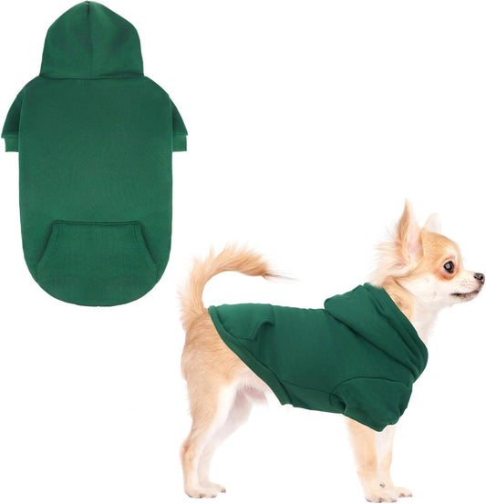 KOOLTAIL Basic Dog Hoodie - Soft & Warm Dog Hoodie Sweater with Leash Hole and Pocket, Dog Winter Coat, Cold Weather Clothes Sweatshirt for Small Medium Large Dogs Puppy Cat Boys Girls Deep Green XS