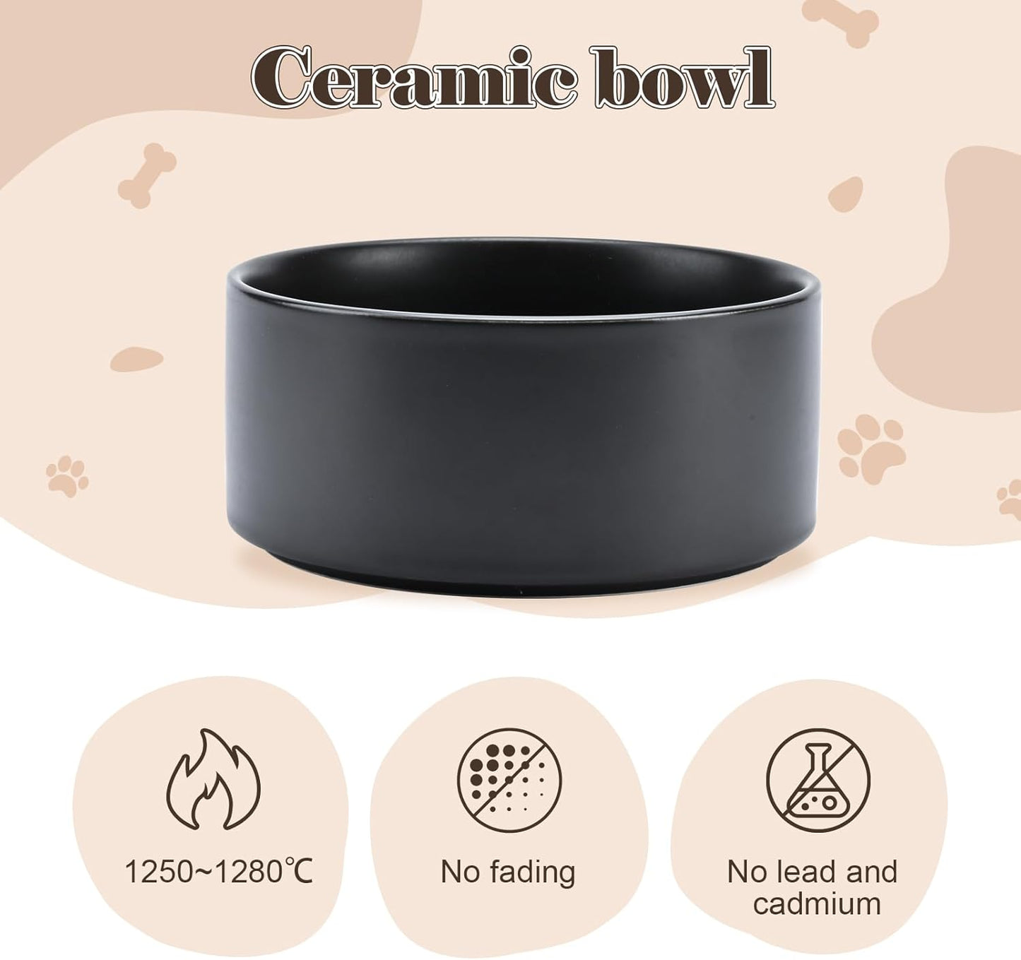 SPUNKYJUNKY Ceramic Dog Bowls with Acacia Wood Stand - Raised Dog Food and Water Bowl Set for Medium Dogs (28.74 OZ, Black)
