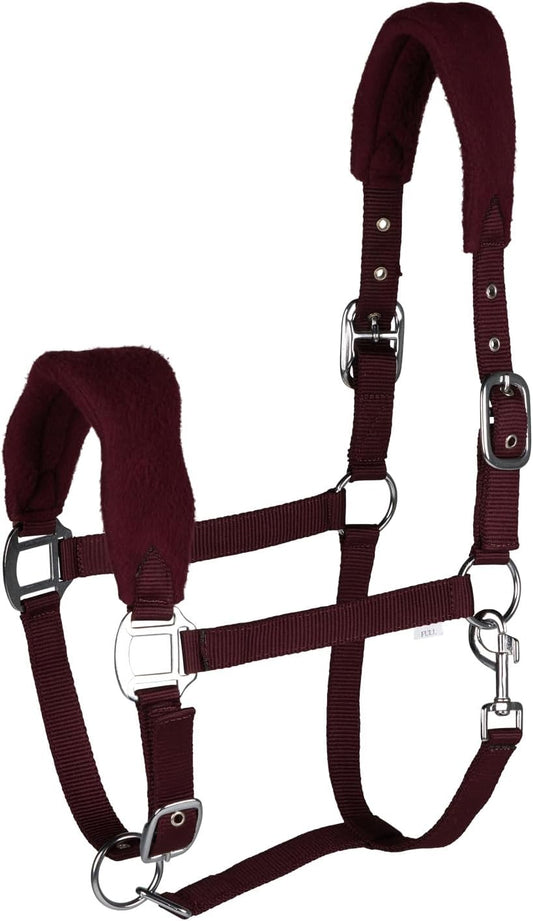 HORZE Kiel Adjustable Horse Halter with Fleece Padding - Dark Red - Warmblood