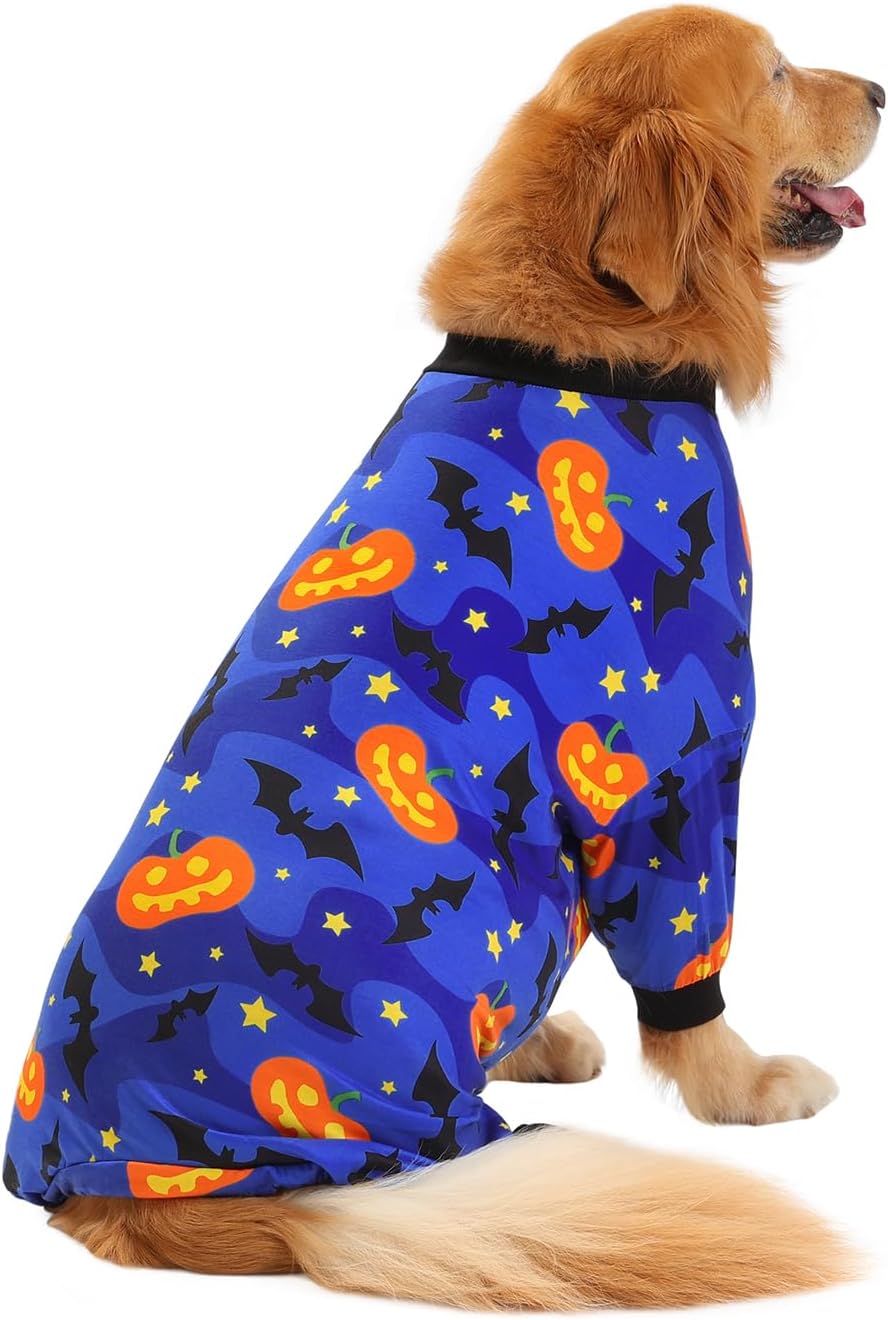 HDE Dog Pajamas One Piece Jumpsuit Lightweight Dog PJs Shirt for M-3XL Dogs Starry Pumpkins - M