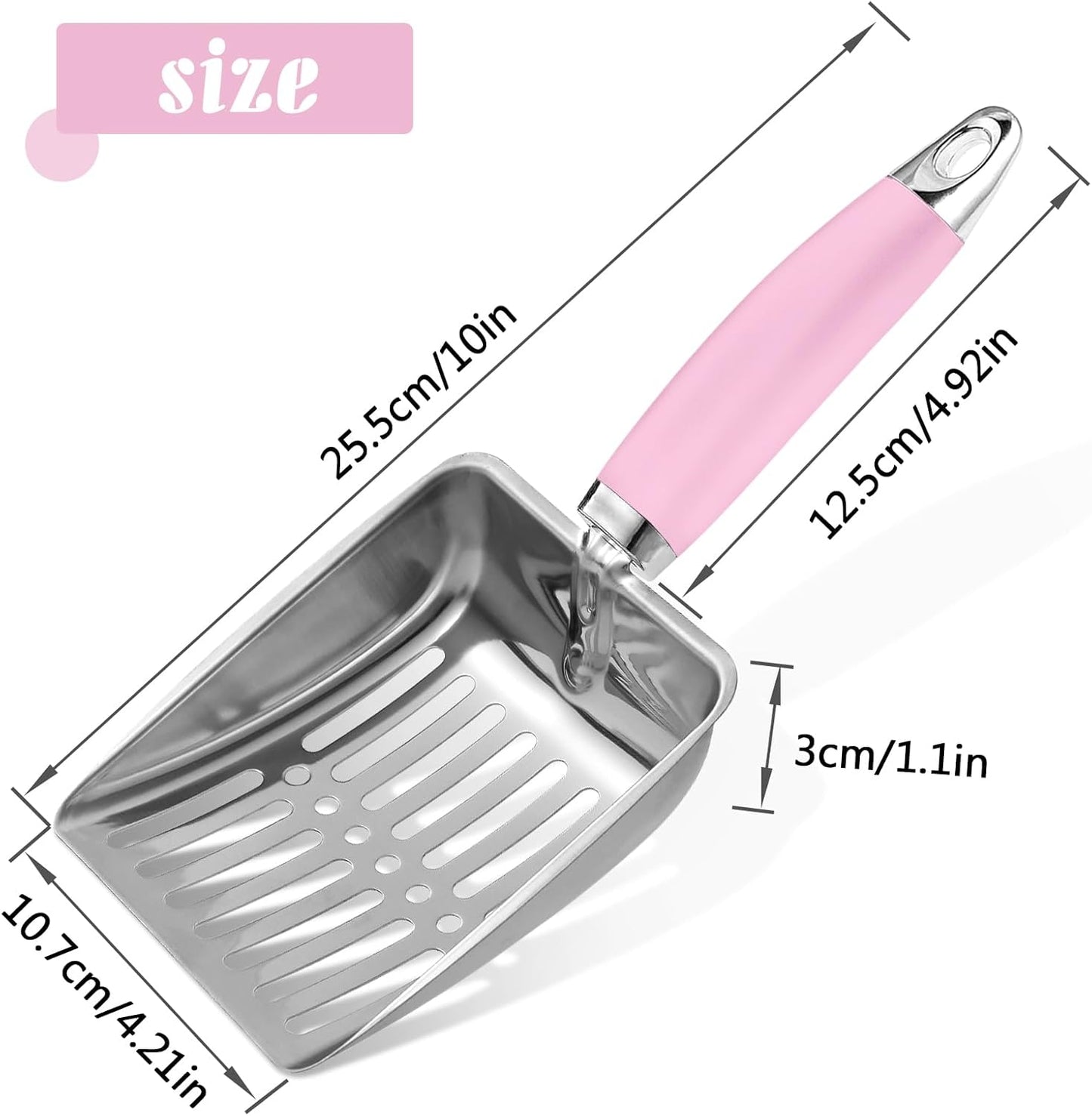 Cat Litter Scoop - Stainless Steel Metal Cat Litter Scoop-Sturdy Mesh Scooper - Mesh Shovel-Easy to Clean - Suitable for Cat Litter Box -Pink