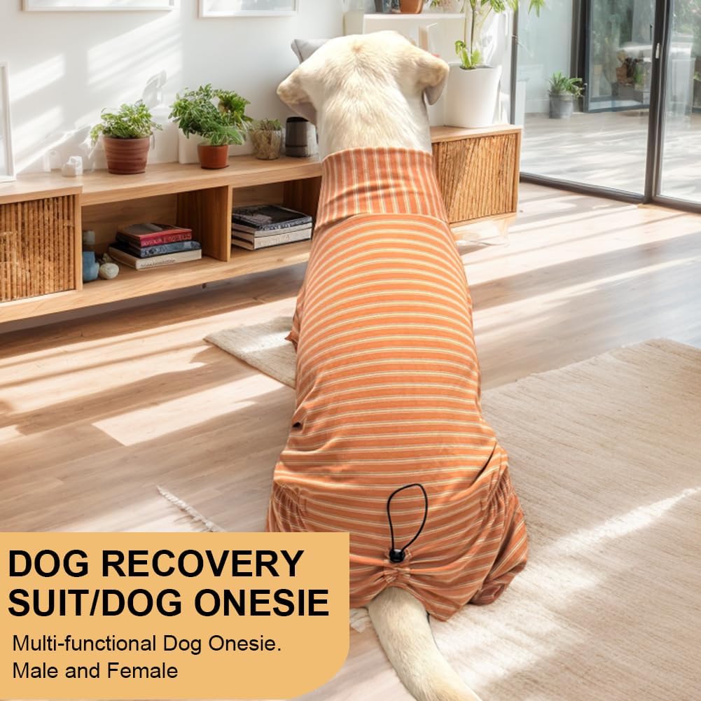 Dog Pyjamas PJS Sweater Clothes and Home Clothing Suitable for Medium to Large Breeds of Dogs, Dog Neutering Suits, Extra-Large Stretch Fabric, Four-Legged (Thickened Orange Stripes, 2XL)