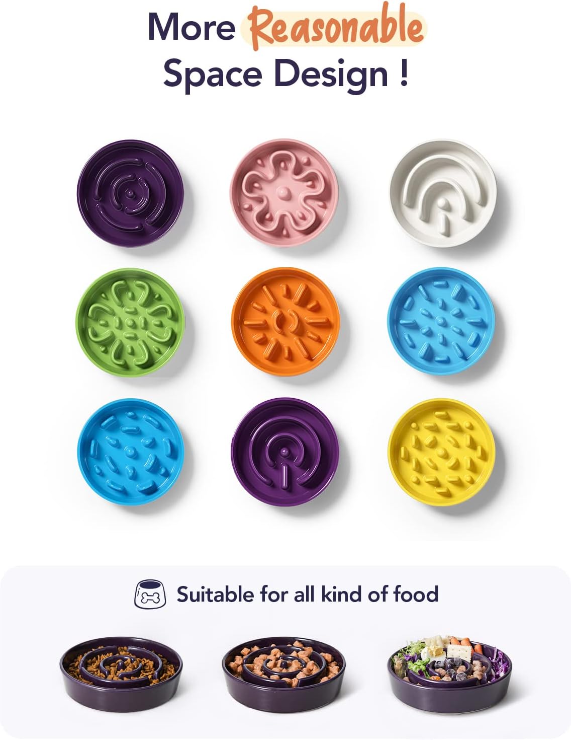 LE TAUCI Dog Bowls Slow Feeder Ceramic, 1.5 Cup Slow Feeding Bowl for Small and Medium Breed, Puzzle Dog Food Bowl for Fast Eater, Maze Purple