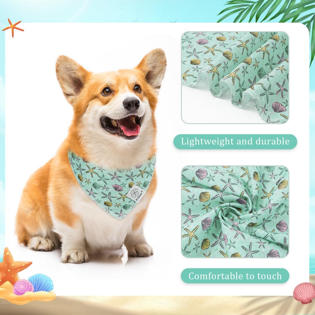 E-Clover Summer Starfish Dog Bandanas & Matching Scrunchie Set Blue Dog Scarf Bibs Pet Bandana with Bow Tie for Medium Large Dogs Owner Mom