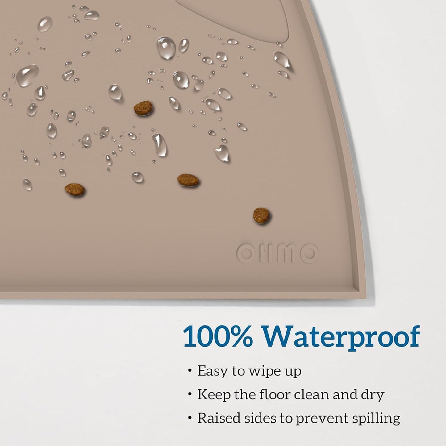 OHMO - Cat Food Mat, Silicone Pet Feeding Mat for Floor Non-Skid Waterproof Dog Water Bowl Tray, Easy to Clean Pet Placemat (Beige, 18 * 9.8'')