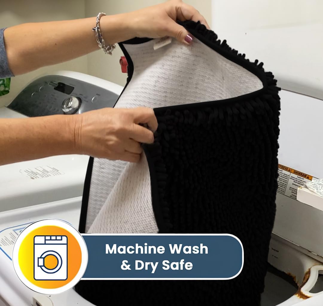 Muddy Mat® AS-SEEN-ON-TV Highly Absorbent Microfiber Door Mat and Pet Rug, Non Slip Thick Washable Area and Bath Mat Soft Chenille for Kitchen Bathroom Bedroom Indoor and Outdoor - Black XXL 60"X48"