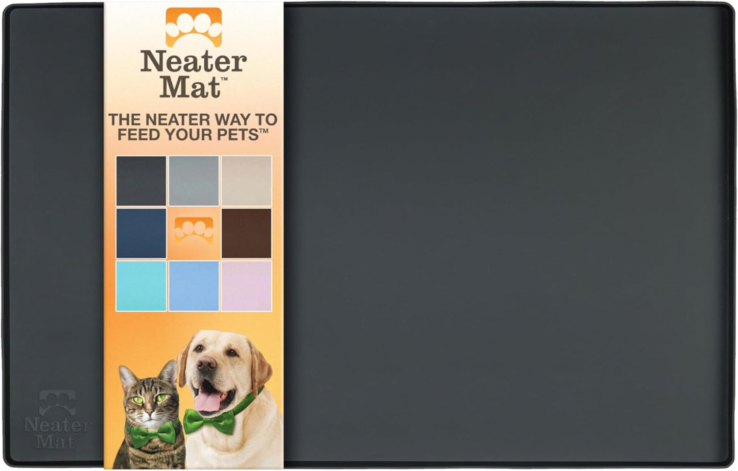Neater Pet Brands Neater Mat Pet Mats for Food and Water, Cat & Dog Bowl Mat Waterproof Silicone, Feeding Tray, Dog Food Mats for Floors, Placemat w/Raised Edge for Under Bowls, 19” x 12”, Black