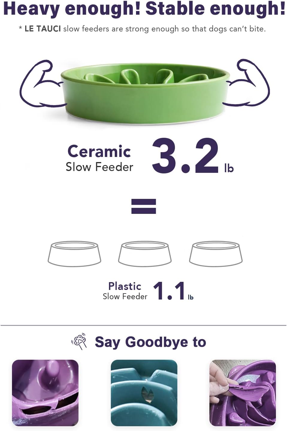 LE TAUCI Slow Feeder Dog Bowls Ceramic, 1.5 Cups Dog Food Bowl, Puppy Slow Feeder Dish for Fast Eaters, Clover Green