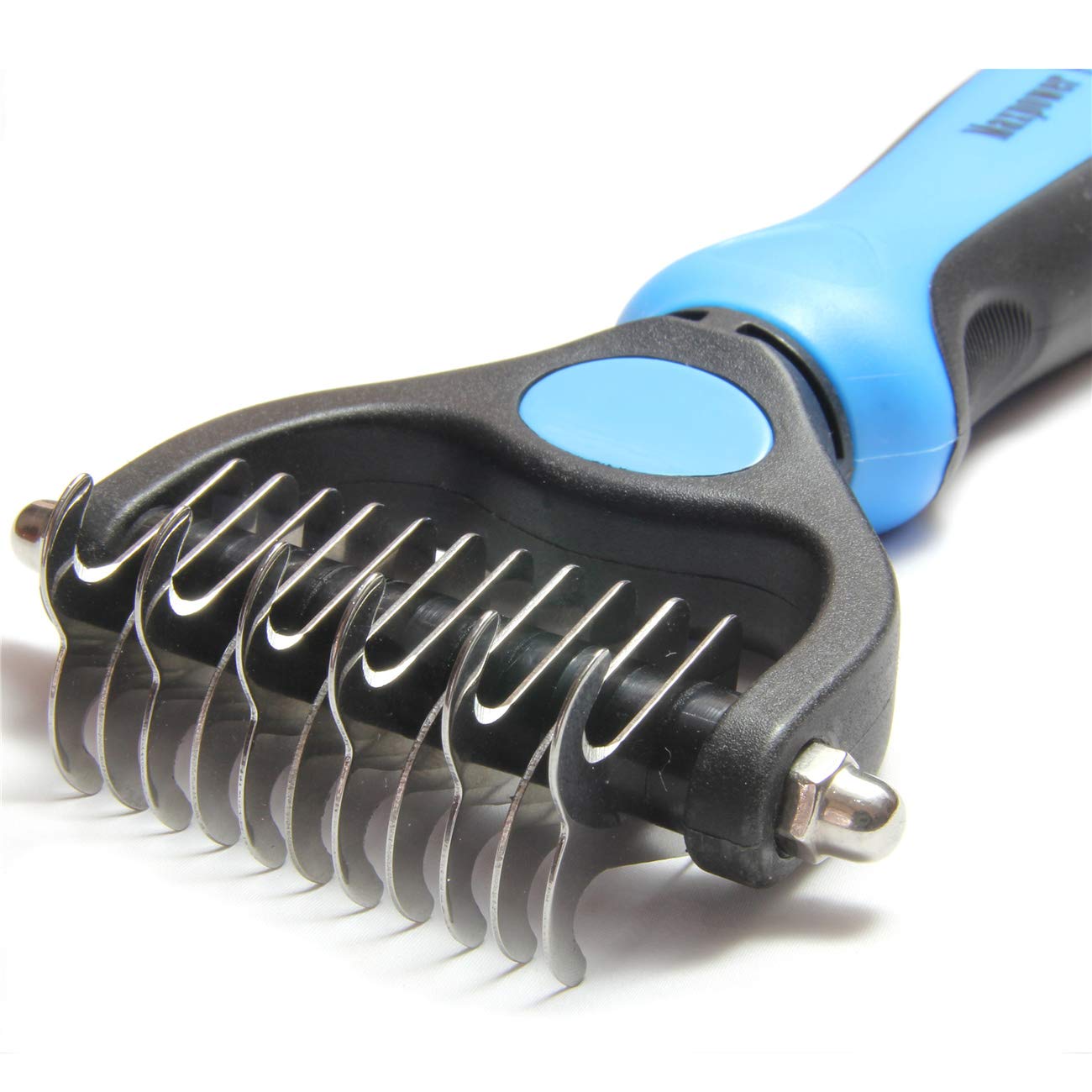 Maxpower Planet Pet Grooming Brush - Double Sided Dematting Undercoat Rake for Dogs and Cats, Extra Wide Pet Brush to Reduce Shedding by 95% (Blue, S)