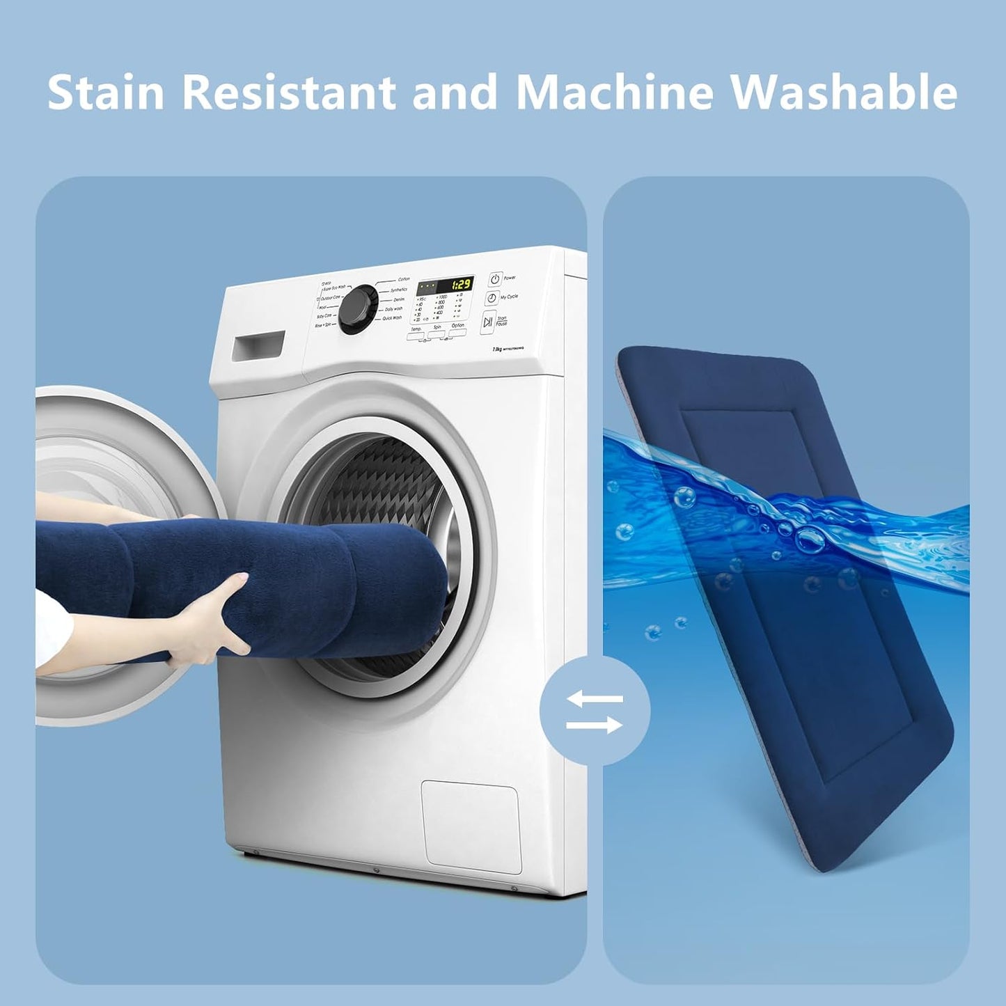 Magic Dog Large Bed Soft Crate Pad Mat, 42 Inches Machine Washable Pet Kennel Pad With Non-Slip Bottom, Dark Blue