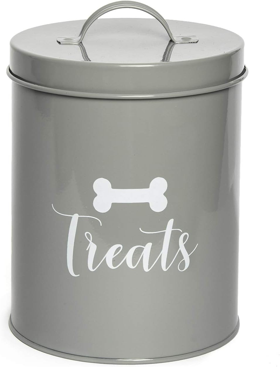 Park Life Designs - Metal Pet Treat Jar with Airtight Lid for Dogs, Cats, Puppies and More, Chic Kitchen Countertop Container for Cookies, Biscuits and Treats (Jasper, Grey, 1.4 Qt)