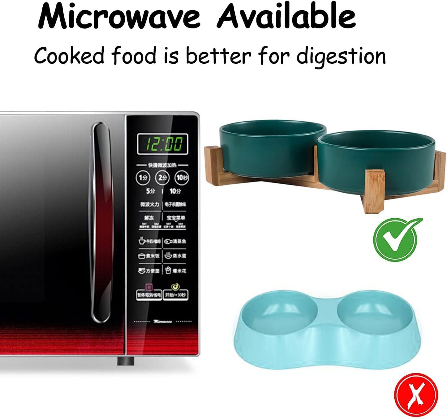 Petygooing Dog Bowls,Green Ceramic Cat Dog Bowl Set with Stand for Food and Water Feeder,Non-Slip Cute Modern Pet Dishes for Cats Small and Medium Size Dogs (28OZ/6.1 in)