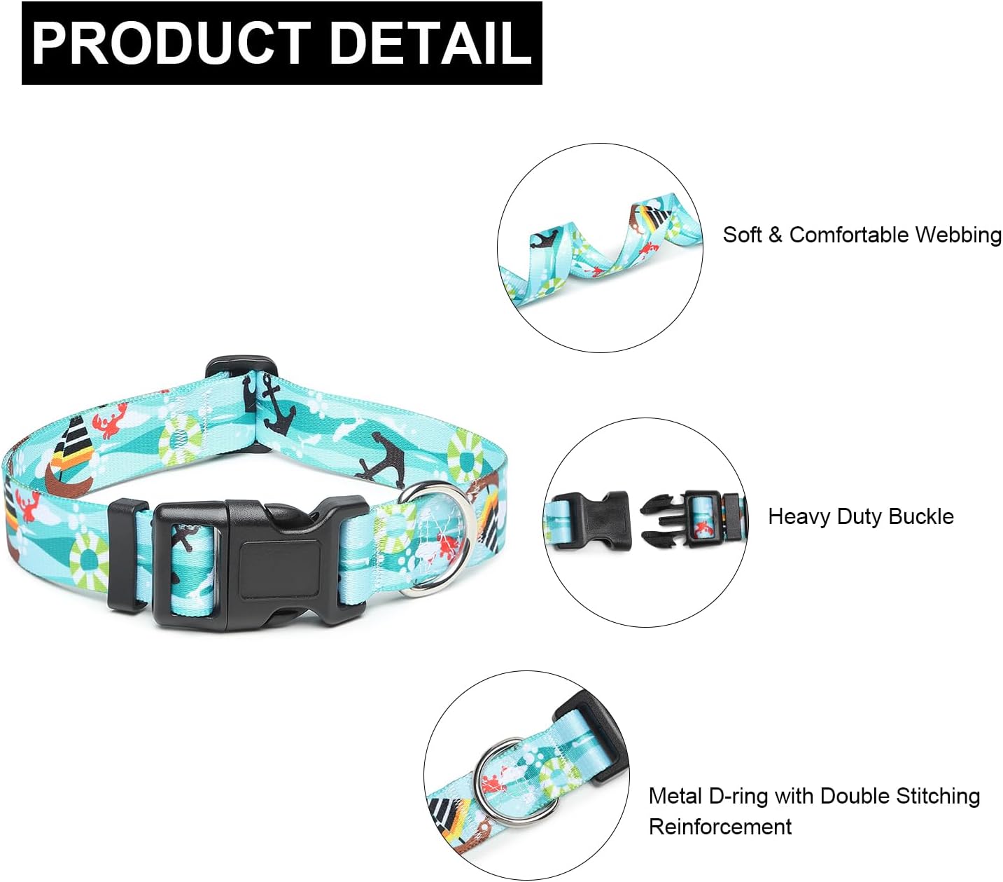 Mercano Adjustable Dog Collar - Special Design Patterns, Soft Nylon Comfortable Sturdy Pet Collar for Small Medium Large Dogs (XS, Sail)