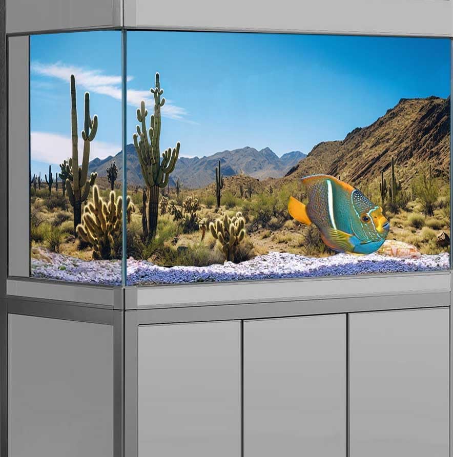 Reptile Habitat Background, Retro Desert Oasis Cactus Terrarium Background 30X18 in Background with 8 EVA Double-Sided Tape