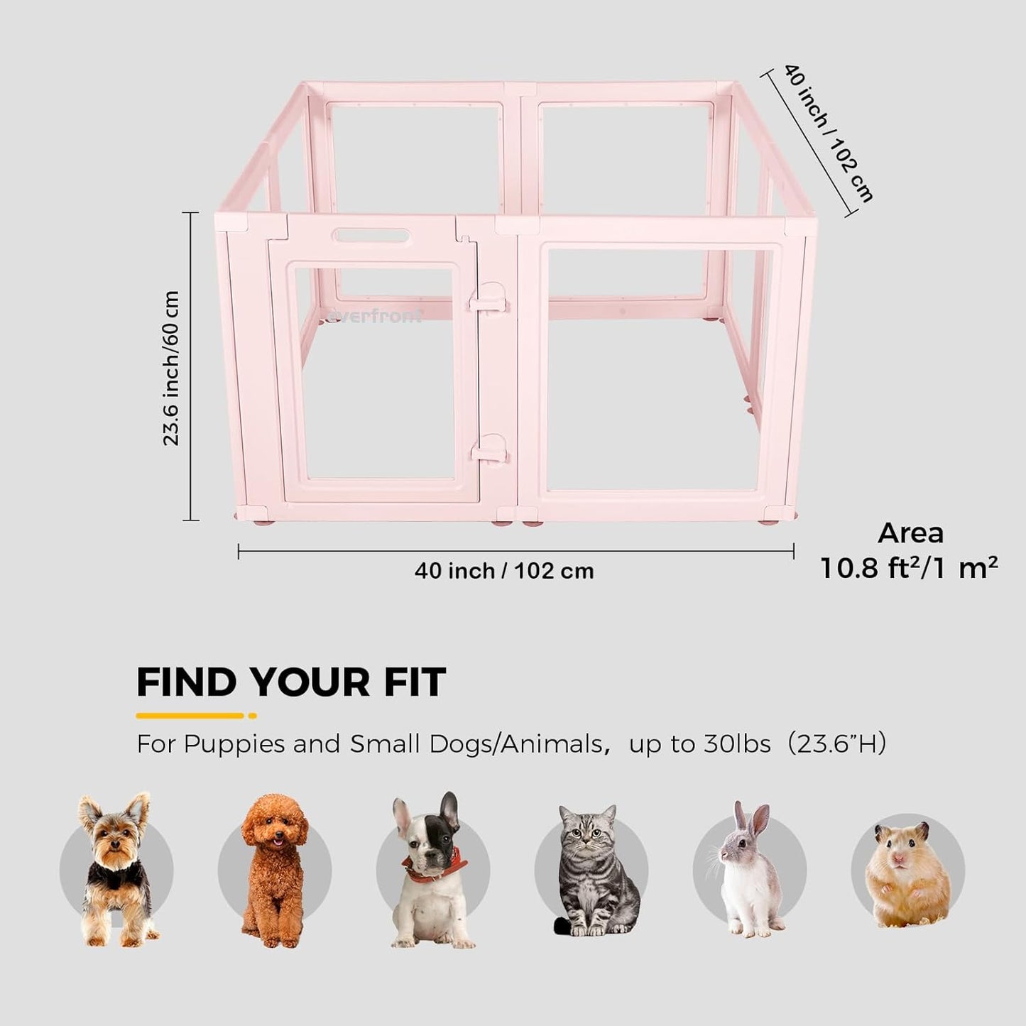 Clear Acrylic Plastic Dog Playpen - Clear Dog Play Pen - Easy Assemble Acrylic Dog Playpen - Puppy Playpen, Cat Playpen, Small Animal Playpen, Dog Play Pen Indoors (Pink-23.6" H, 8PCS)