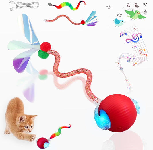 New Upgraded Cat Ball Toy - Speedy Tail 2.0 Cat Toy, Interactive Cat Toy Ball, Stimulating Toys and Juguetes para Gatos, Cat Toys for Bored Indoor (Red)